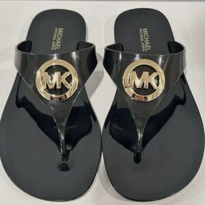 Michael Kors Glossy Black Sandals with Gold Logo